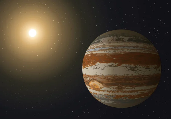 Вид Солнечной Системы Планетой Юпитер Крупном Плане Солнцем Центре Бесконечного — стоковый вектор