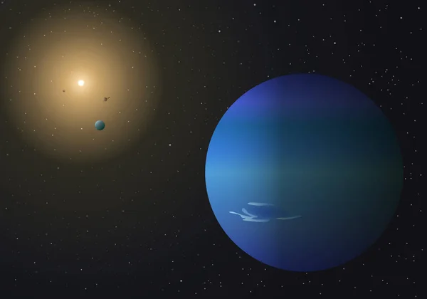 Una Vista Del Sistema Solar Con Planeta Neptuno Primer Plano — Archivo Imágenes Vectoriales