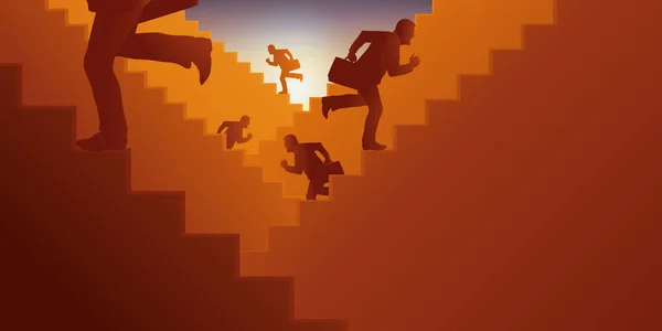 Macht Und Konkurrenzkonzept Mit Männern Die Treppen Hochlaufen Die Führung — Stockvektor