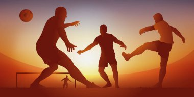 Futbol maçında bir defans oyuncusunun topa vurması ve rakiplerinin gol atmasını engelliyor..