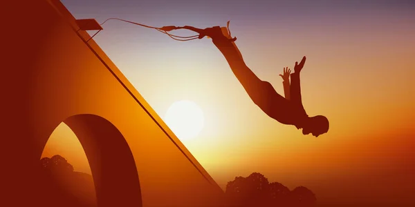 Homem Que Adora Desporto Extremo Emoções Atira Uma Ponte Presa — Vetor de Stock