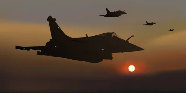 Concept Guerre Combat Aérien Avec Vol Escadron Avions Chasse Crépuscule — Image vectorielle