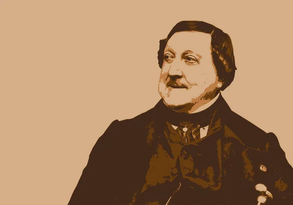 Kreslený Portrét Rossiniho Slavného Italského Skladatele Vážné Hudby — Stockový vektor