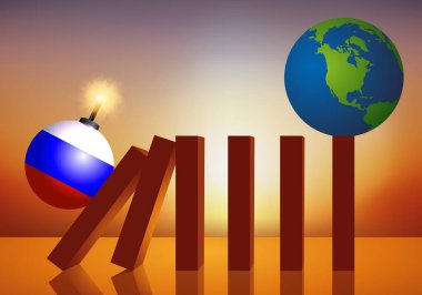 Küresel bir felaket kavramı ve bunun Rusya ile Ukrayna arasındaki savaşla uluslararası ticaret üzerindeki domino etkisi.