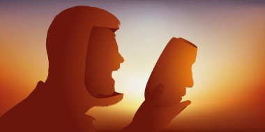 Profilde görünen, ifadesini değiştiren, pasif yüzünü yok eden, içindeki öfkeyi gösteren bir adamla zihinsel acı kavramı..