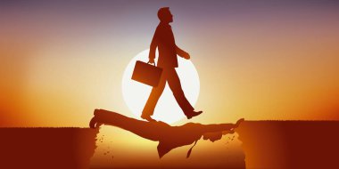 Concept of the ambition of an opportunistic man, who takes advantage of the weakness of his competitor to take the leadership, not hesitating to walk on him to achieve his goal.