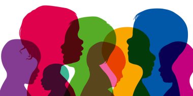 Early childhood concept with the superposition of different profiles of babies made of silhouettes of different colors.