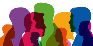 Concept of diversity, with silhouettes in color, showing different profiles of men, ages and different backgrounds.