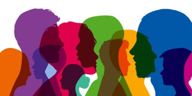 Cosmopolitan concept with colored silhouettes showing different profiles of men of women of all ages.