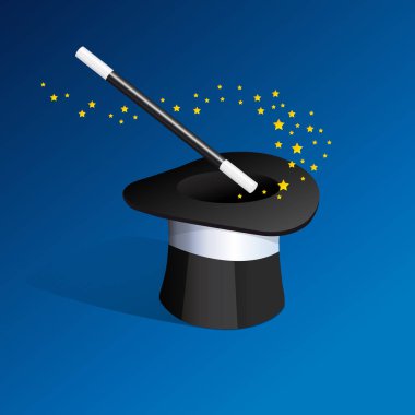 Sihirbaz şapkası ve değneği olan sihirli güçler ve doğaüstü kavramlar..