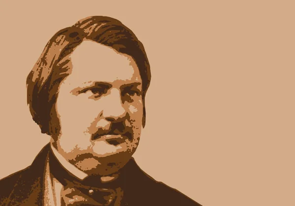 Drawn Portrait Honor Balzac Famous 19Th Century French Writer Novelist — Stockvektor