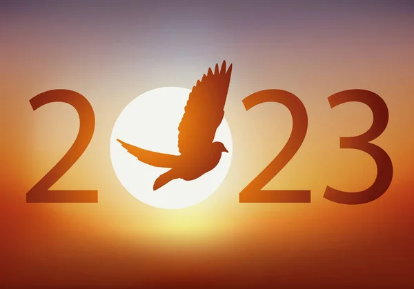 Концепція Вітальної Листівки 2023 Рік Тему Миру Свободи Голубом Який — стоковий вектор
