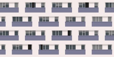 Şehir konsepti, bir banliyö binasının ön cephesi ile, apartmanların pencerelerinin tıpatıp aynısı..