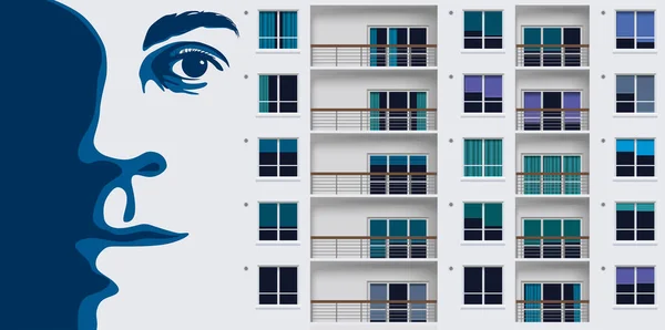 Street Art Mural Depicting Giant Portrait Suburban Building Wall — Vetor de Stock