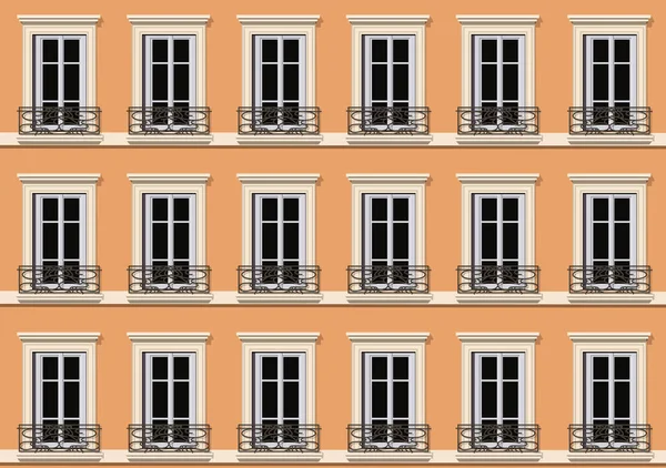 Urban Concept Facade Parisian Style Building Infinitely Repeating Identical Windows — Vetor de Stock