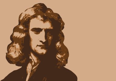 Drawn portrait of Isaac Newton, the famous British scientist, who discovered the principle of universal gravitation.