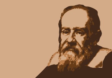 Drawn portrait of Galileo, the famous Italian astronomer, inventor of the astronomical telescope.