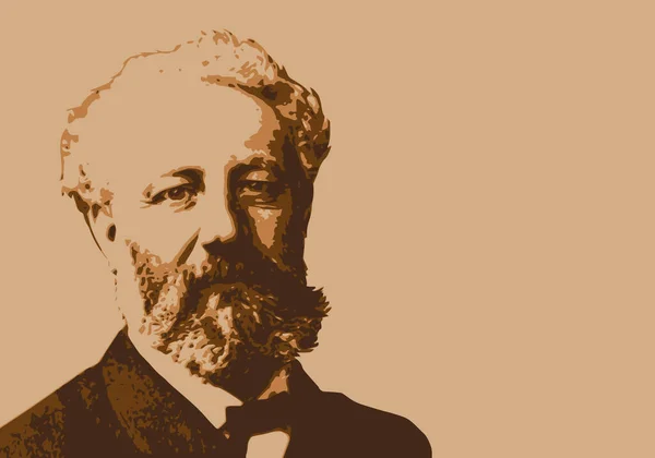 Drawn Portrait Jules Verne Famous 19Th Century French Writer Novelist —  Vetores de Stock