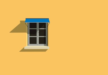 Background of a wall with a window and a blind on a facade of a building painted in yellow.