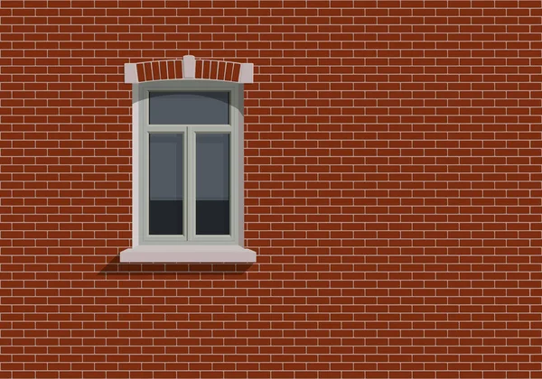 Brick wall background with a window on the facade of a house.