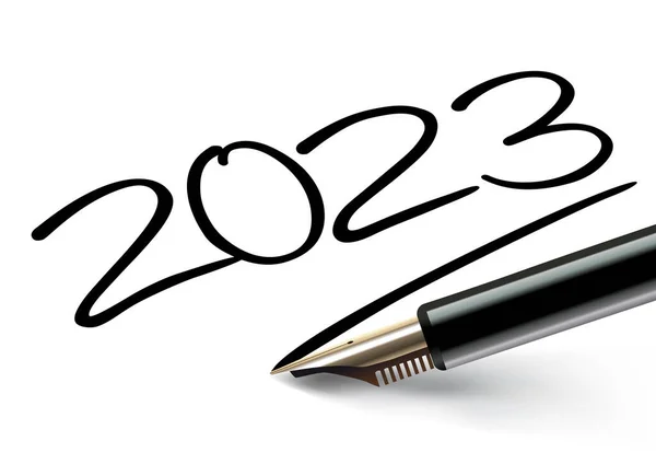 Kívánságok 2023 Felirat Egy Fehér Papírra Fekete Tintával Töltőtollal Aláhúzva — Stock Vector