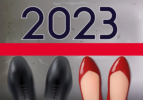 Greeting Card 2023 Concept Fight Gender Discrimination Symbol Feet Man — Stock Vector