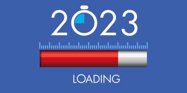 Sayısal imleç tarafından sembolize edilen geri sayım ve zaman kavramı üzerine tebrik kartı 2023.
