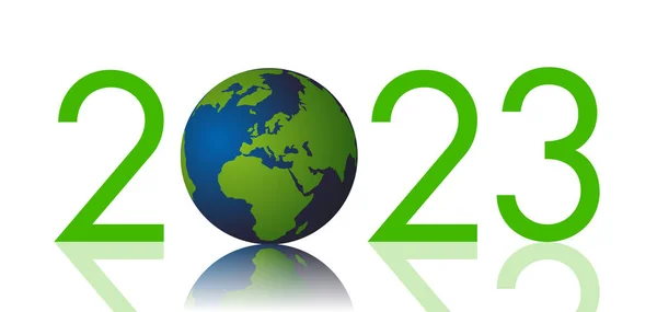 Üdvözlőlap 2023 Környezetvédelemről Ökológiáról Éghajlatváltozás Elleni Küzdelemről Megújuló Energiaforrások Felhasználásával — Stock Vector