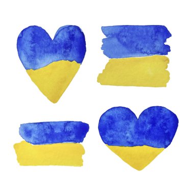 Suluboya setleri - Ukrayna 'nın sembolleri. Ukrayna bayrağı. Şeffaf arkaplanda elementler