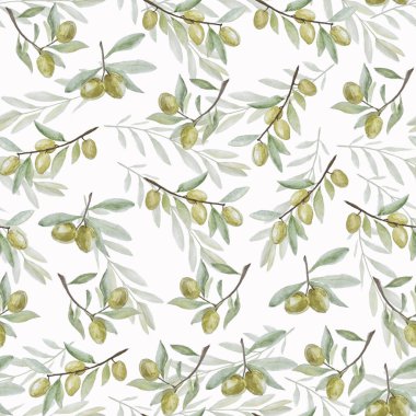 Suluboya el çizimi yeşil zeytin elementlerinin kusursuz deseni