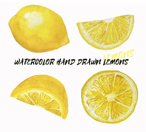 Aquarell Handgezeichnetes Zitronensatz Cliparts Frischer Sommerelemente Auf Weißem Hintergrund Zur — Stockfoto