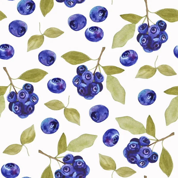 Watercolor Seamless Pattern Hand Drawn Forest Berries Blueberries — Fotografia de Stock