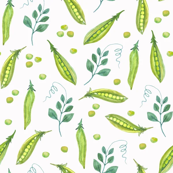 Watercolor Seamless Pattern Green Peas Leafs — Fotografia de Stock