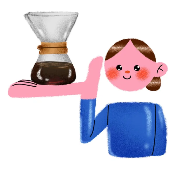 Girl Filter Coffee Her Hand Filter Coffee Maker — Stockfoto