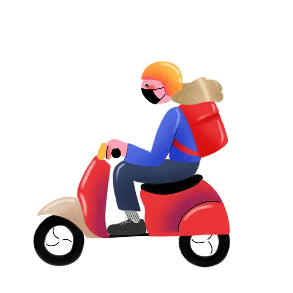 Motosikletli bir adam, motosikletli bir yemek teslimatı, moto kurye...