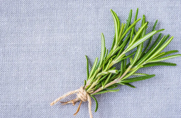 Fresh rosemary herb bunch top view copy space background.