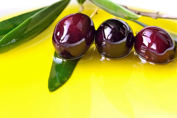 Olives and olive oil yellow background branch of olives in oil copy space.