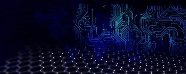 Parlak çizgiler ve noktalar ile soyut arkaplan, dijital teknoloji kavramı