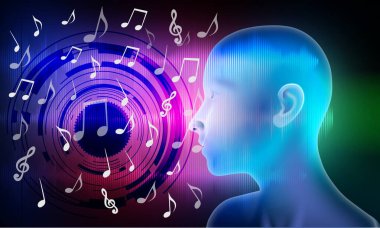 Müzik aleti olan bir kadının 3D çizimi