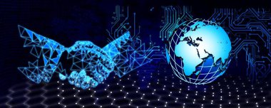 Mavi ve parlak çizgilerle soyut arkaplan.