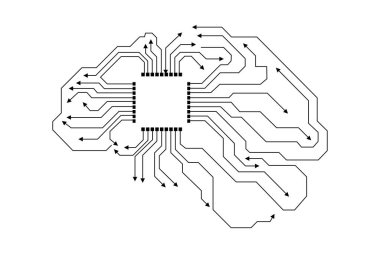 circuit board with brain and digital technology vector illustration