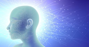 Yapay zekaya sahip insan beyni, dijital veri kavramı. 3d oluşturma