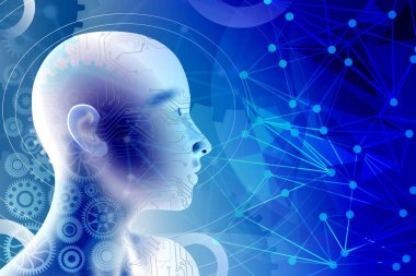 Yapay zeka kavramına sahip insan beyninin dijital çizimi