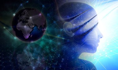 İnsan beyni ve teçhizatıyla soyut bir arkaplan