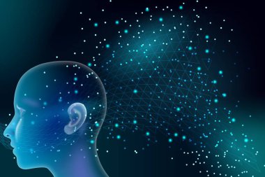 Mavi arkaplan ile soyut insan kafası