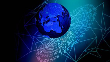 Dünya haritası ve çizgileri olan soyut bir arkaplan. 3d oluşturma