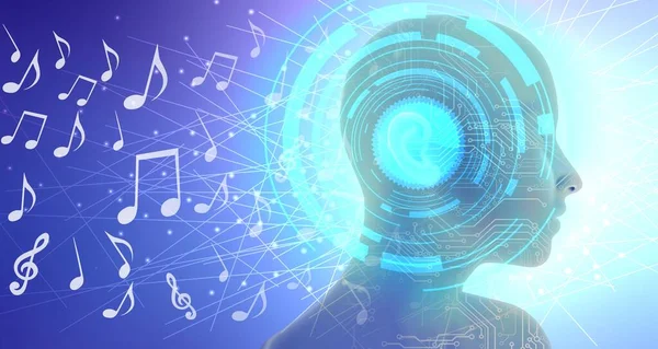 Cerebro Humano Con Nota Musical Con Símbolos Inteligencia Artificial Tecnología —  Fotos de Stock
