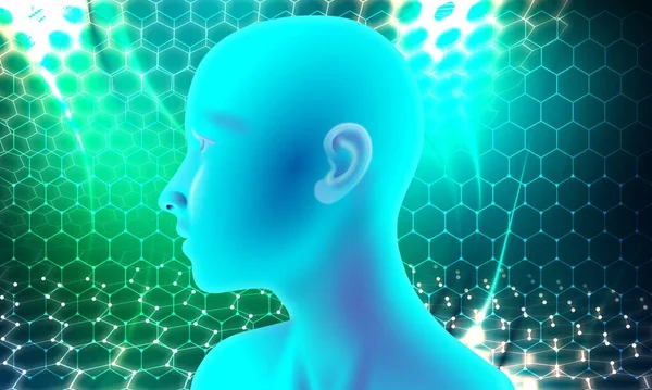 Dijital çizgileri olan insan kafasının 3 boyutlu çizimi