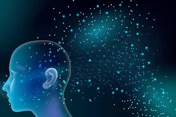 Mavi arkaplan ile soyut insan kafası