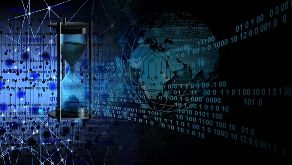 Parlayan noktalar ve dijital yapının çizgileriyle soyut arkaplan